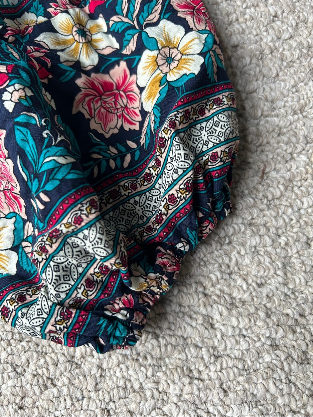 Floral V-Neck Boho Tunic Dress in Teal, Pink & Yellow - Picture 5 of 6